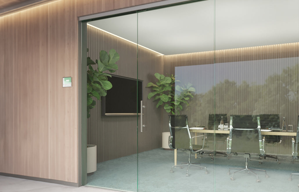 Glass Partition with Soft-Close Sliding Door – Placido System